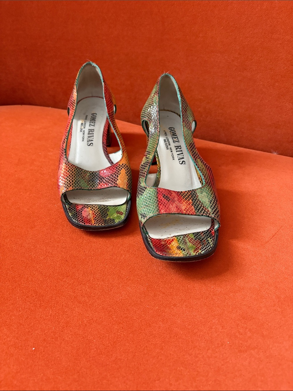 Multicolor Snake-Print Peep-Toe Heels - Picture 3 of 5
